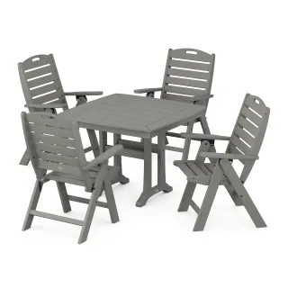 POLYWOOD Nautical Folding Highback Chair 5-Piece Dining Set with Trestle Legs