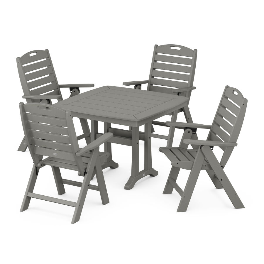 POLYWOOD Nautical Folding Highback Chair 5-Piece Dining Set with Trestle Legs
