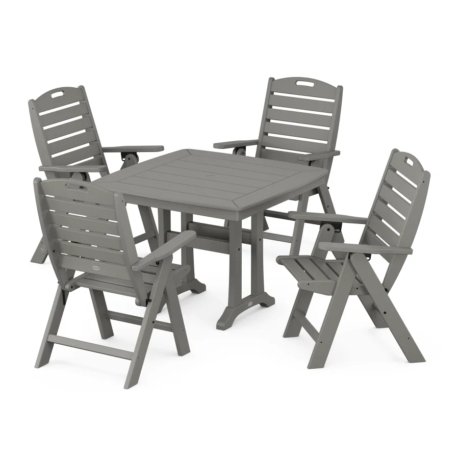 POLYWOOD Nautical Folding Highback Chair 5-Piece Dining Set with Trestle Legs