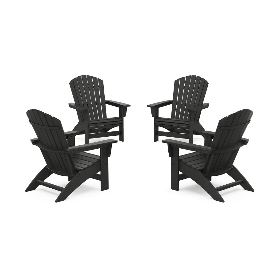 POLYWOOD 4-Piece Nautical Grand Adirondack Chair Conversation Set in Black