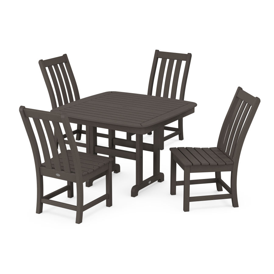 POLYWOOD Vineyard Side Chair 5-Piece Dining Set with Trestle Legs in Vintage Coffee
