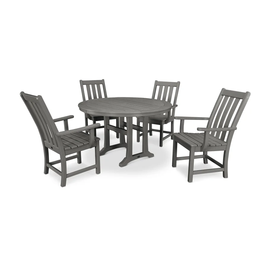 POLYWOOD Vineyard 5-Piece Round Dining Set with Trestle Legs