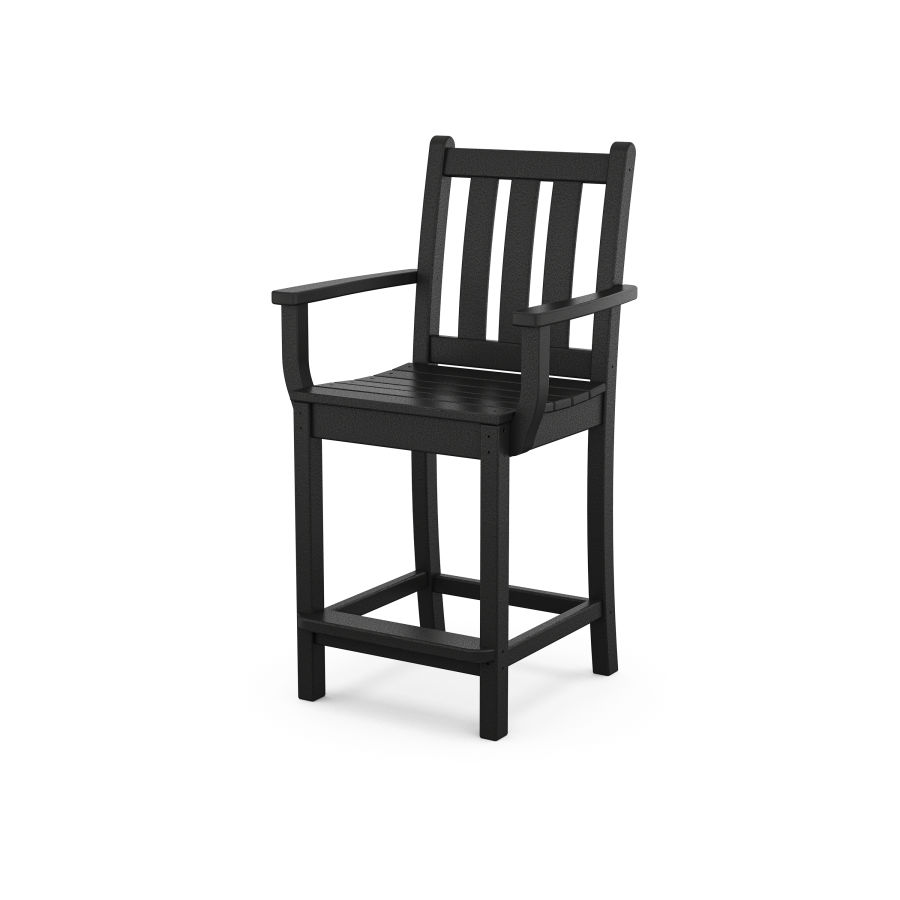 POLYWOOD Traditional Garden Counter Arm Chair in Black