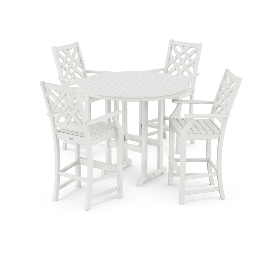 POLYWOOD Wovendale 5-Piece Round Farmhouse Bar Set in White