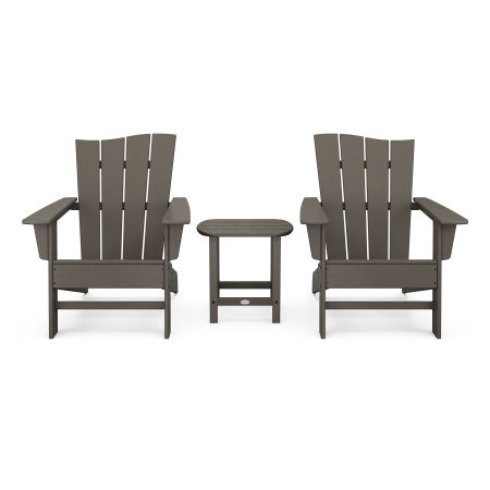 POLYWOOD Wave 3-Piece Adirondack Chair Set in Vintage Coffee