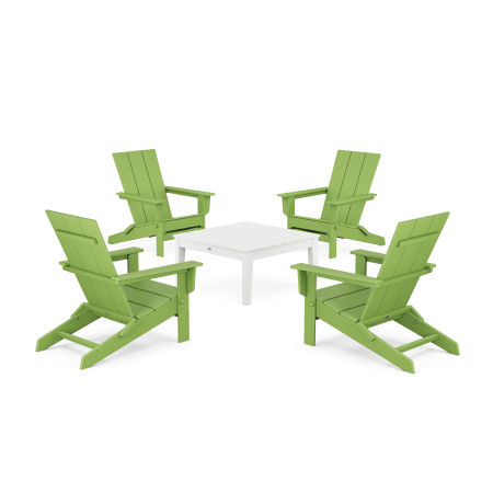 POLYWOOD 5-Piece Modern Studio Folding Adirondack Chair Conversation Group in Lime