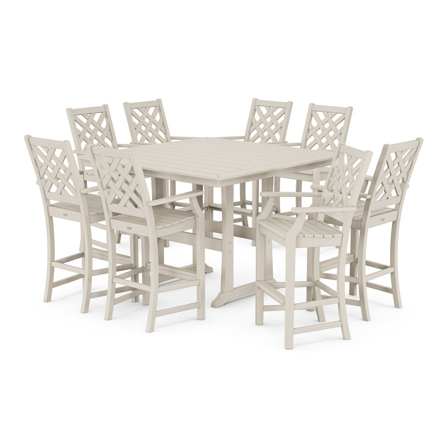 POLYWOOD Wovendale 9-Piece Square Bar Set with Trestle Legs in Sand