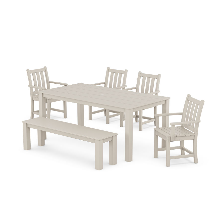 POLYWOOD Traditional Garden 6-Piece Parsons Dining Set with Bench in Sand