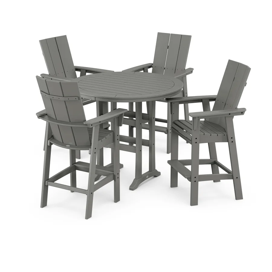 POLYWOOD Modern Curveback Adirondack 5-Piece Nautical Trestle Bar Set