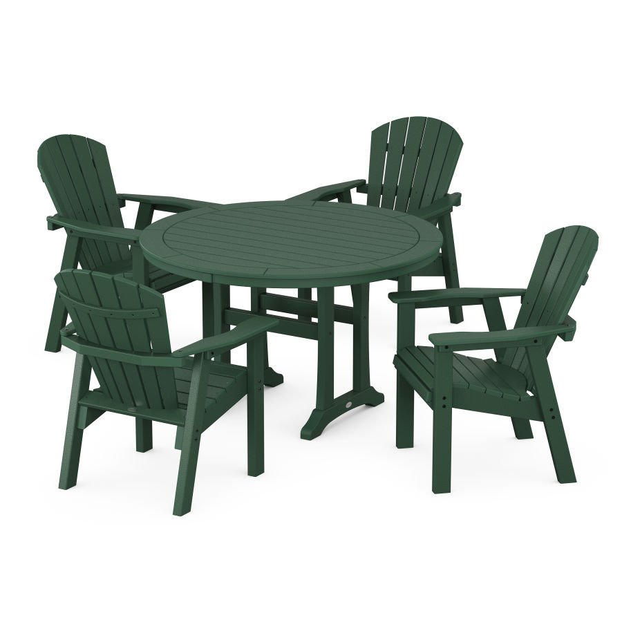 POLYWOOD Seashell 5-Piece Round Dining Set with Trestle Legs in Green