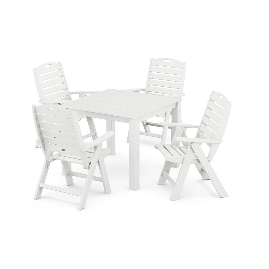 POLYWOOD Nautical Folding Highback Chair 5-Piece Parsons Dining Set in White