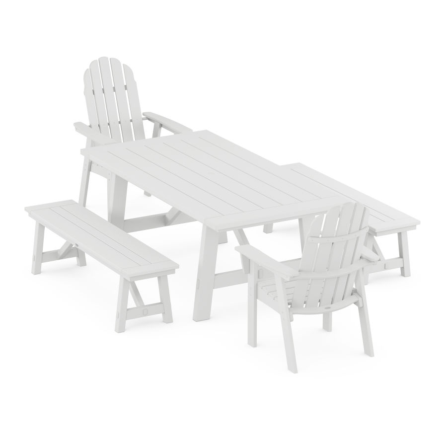 POLYWOOD Vineyard Adirondack 5-Piece Rustic Farmhouse Dining Set With Trestle Legs in White