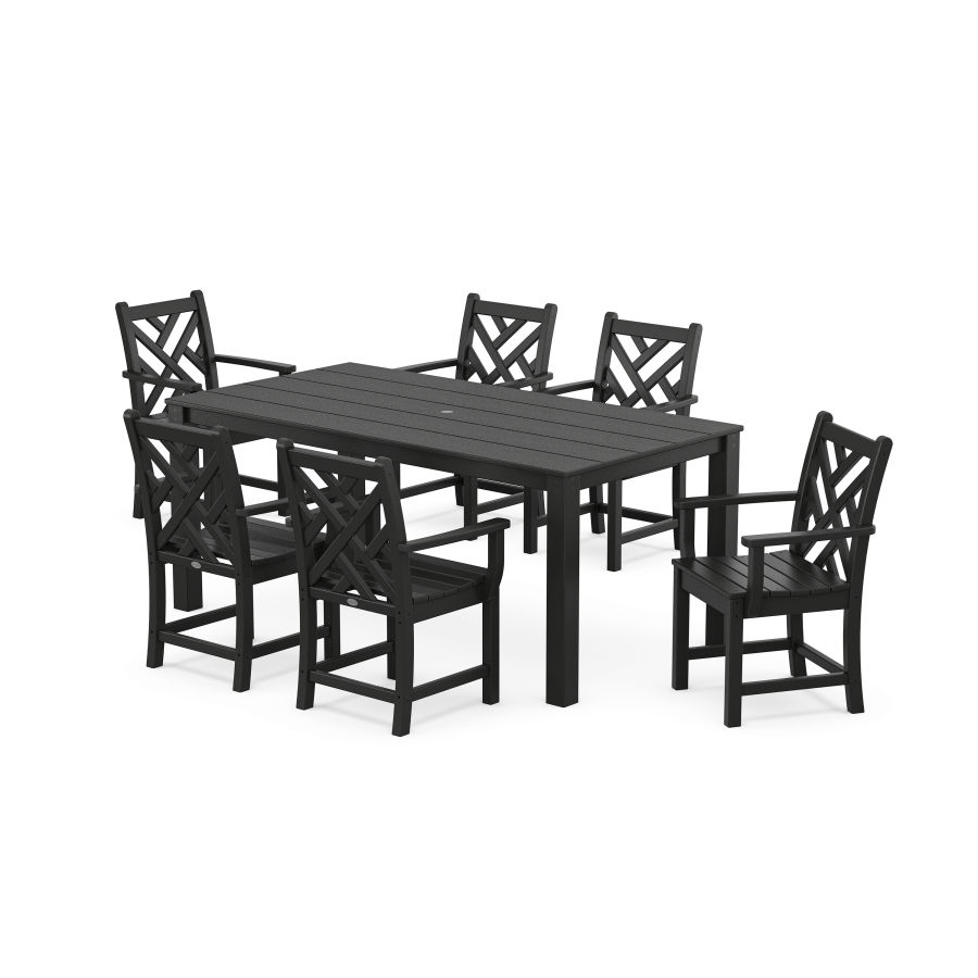 POLYWOOD Chippendale Arm Chair 7-Piece Parsons Dining Set in Black