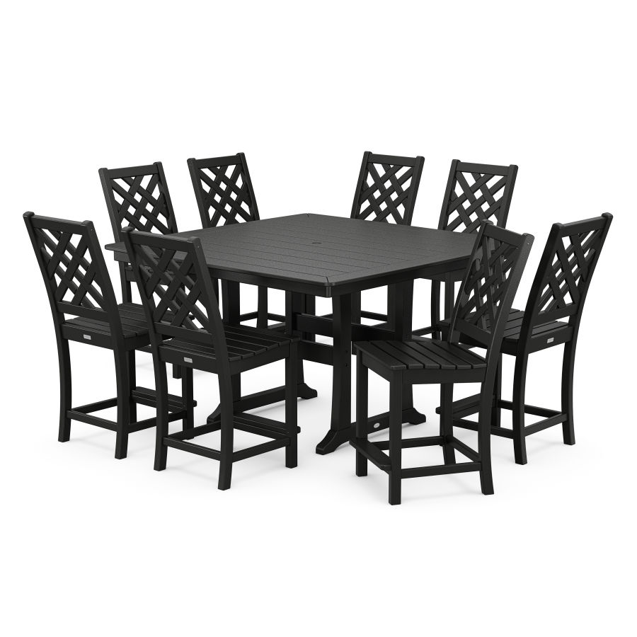 POLYWOOD Wovendale Side Chair 9-Piece Square Counter Set with Trestle Legs in Black