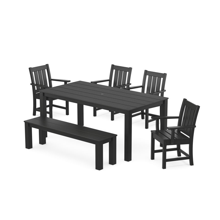 POLYWOOD Oxford 6-Piece Parsons Dining Set with Bench in Black