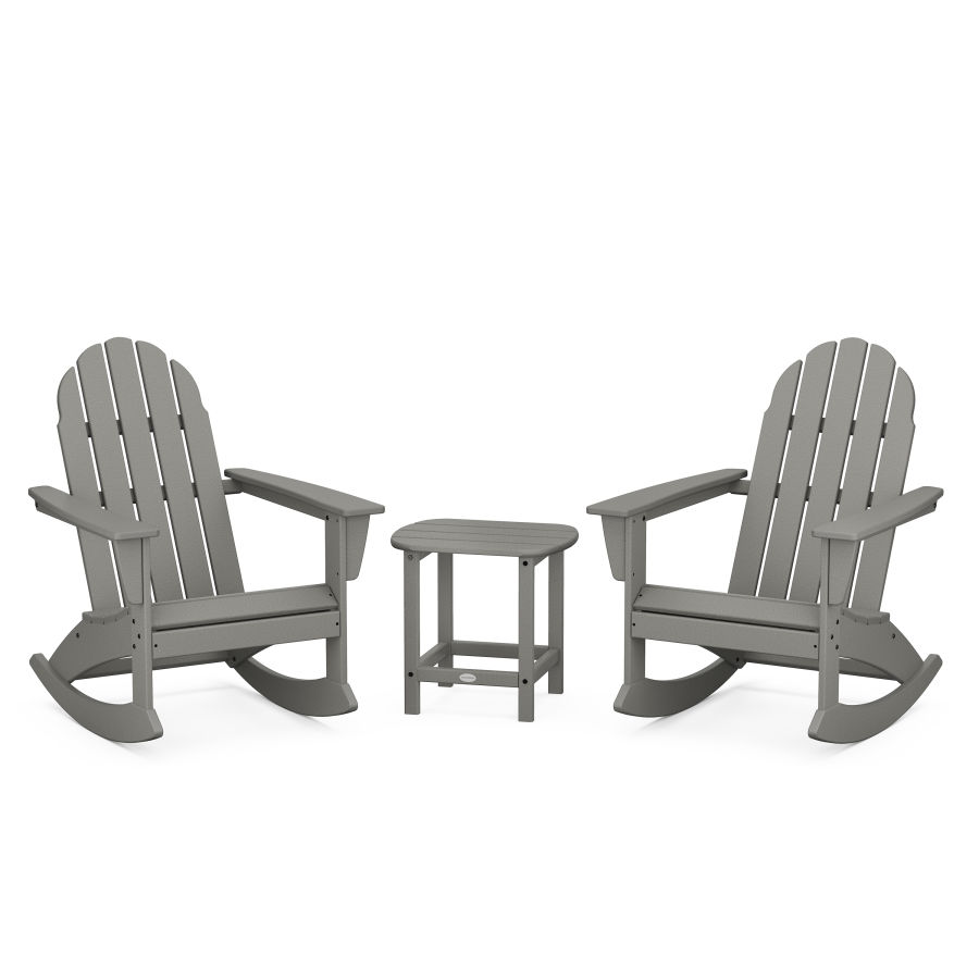 POLYWOOD Vineyard 3-Piece Adirondack Rocking Chair Set with South Beach 18" Side Table in Slate Grey