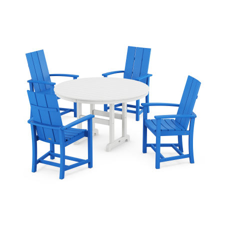POLYWOOD Modern Adirondack 5-Piece Round Dining Set in Pacific Blue