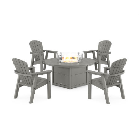 Seashell 4-Piece Upright Adirondack Conversation Set with Fire Pit Table in Slate Grey