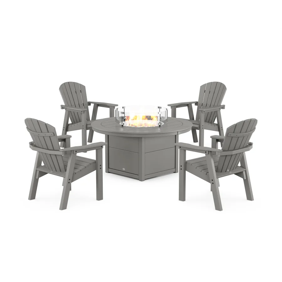 POLYWOOD Seashell 4-Piece Upright Adirondack Conversation Set with Fire Pit Table