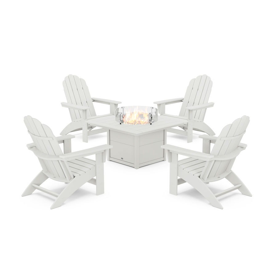 POLYWOOD 5-Piece Vineyard Grand Adirondack Conversation Set with Fire Pit Table in Vintage White