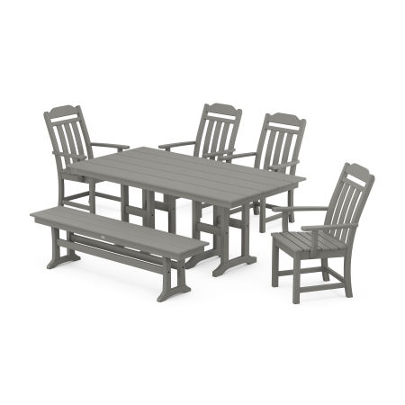 POLYWOOD Country Living 6-Piece Farmhouse Dining Set with Bench