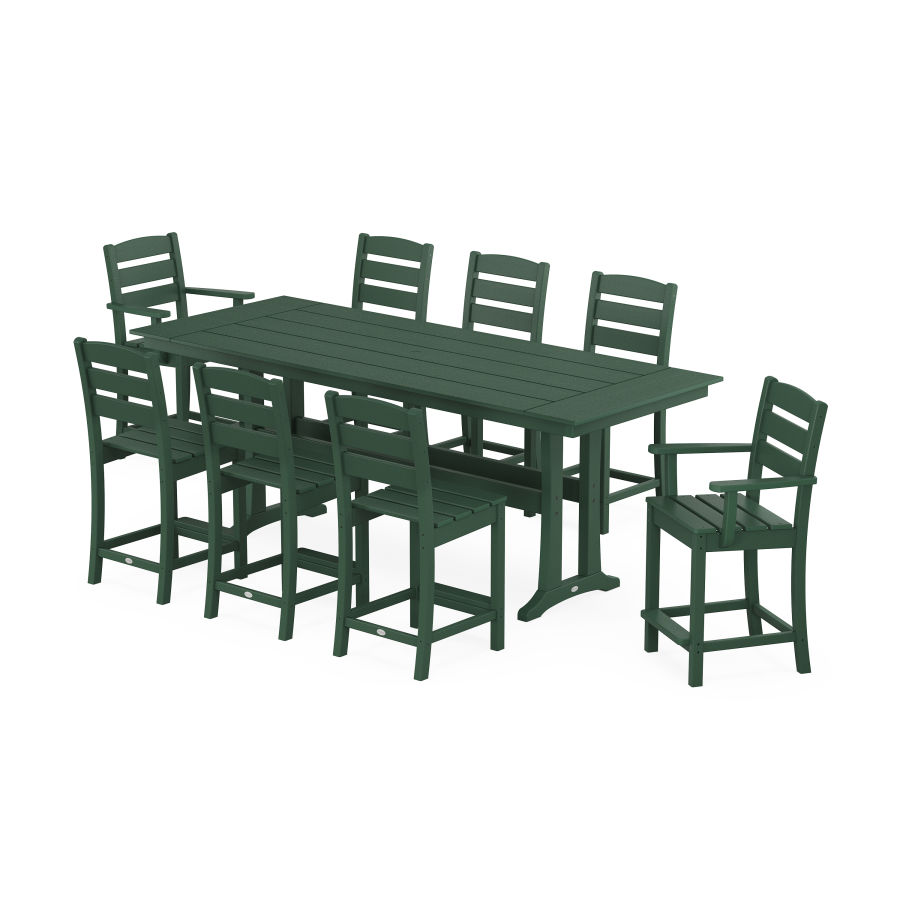 POLYWOOD Lakeside 9-Piece Farmhouse Counter Set with Trestle Legs in Green