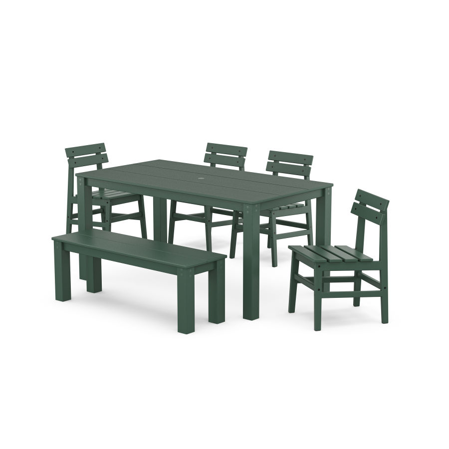 POLYWOOD Modern Studio Plaza Chair 6-Piece Parsons Dining Set with Bench in Green