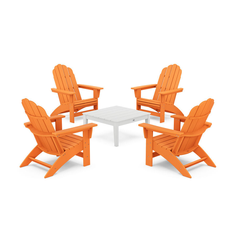 POLYWOOD 5-Piece Vineyard Grand Adirondack Chair Conversation Group in Tangerine / White