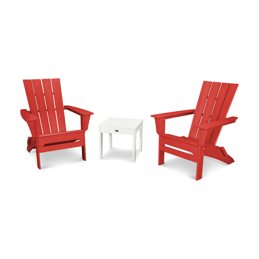 POLYWOOD Quattro Folding Chair 3-Piece Adirondack Set in Sunset Red / White