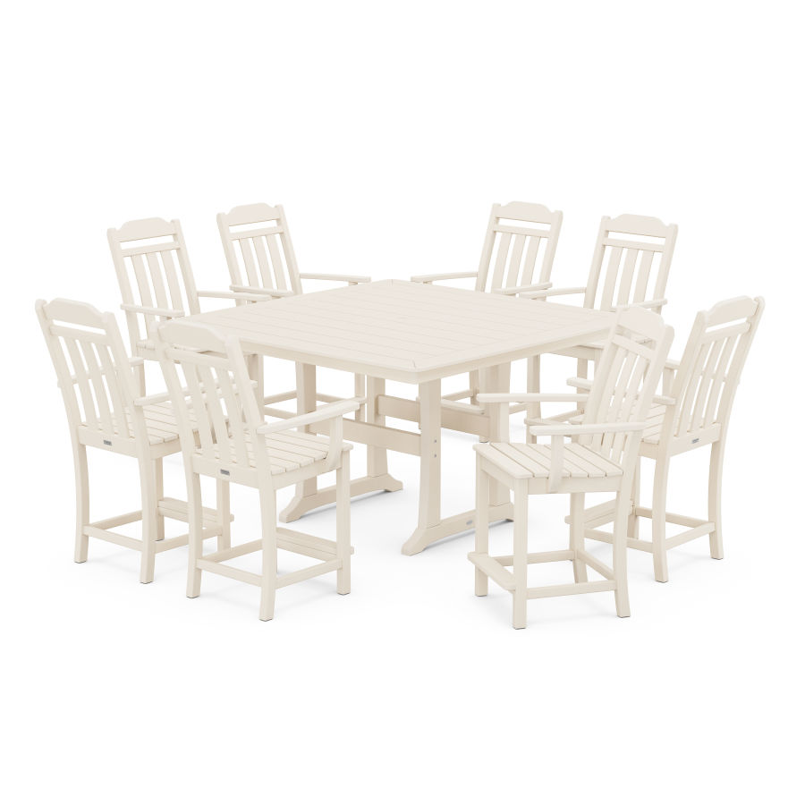 POLYWOOD Country Living 9-Piece Square Counter Set with Trestle Legs in Sand