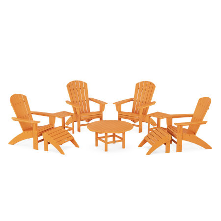 Nautical Curveback Adirondack Chair 9-Piece Conversation Set in Tangerine