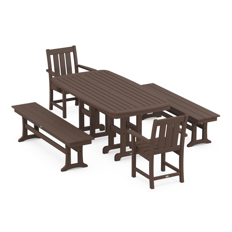 POLYWOOD Oxford 5-Piece Dining Set with Benches in Mahogany
