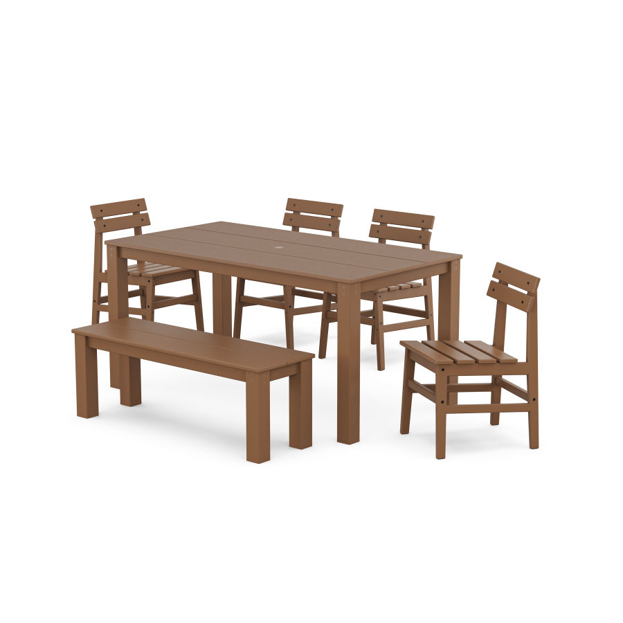 POLYWOOD Modern Studio Plaza Chair 6-Piece Parsons Dining Set with Bench in Teak