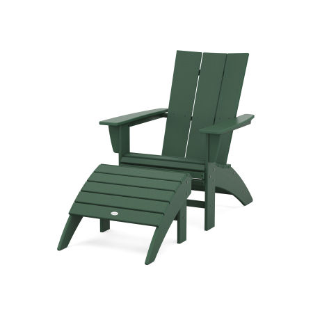 Modern Curveback Adirondack Chair 2-Piece Set with Ottoman in Green