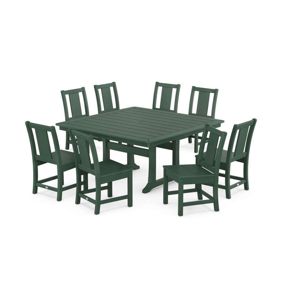 POLYWOOD Prairie Side Chair 9-Piece Square Dining Set with Trestle Legs in Green