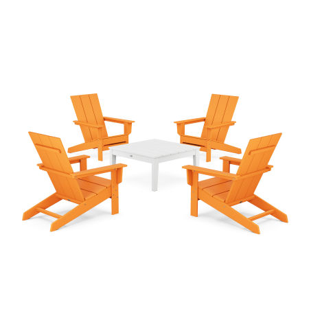 POLYWOOD 5-Piece Modern Studio Adirondack Chair Conversation Group in Tangerine