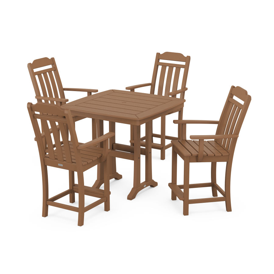 POLYWOOD Country Living 5-Piece Counter Set with Trestle Legs in Teak