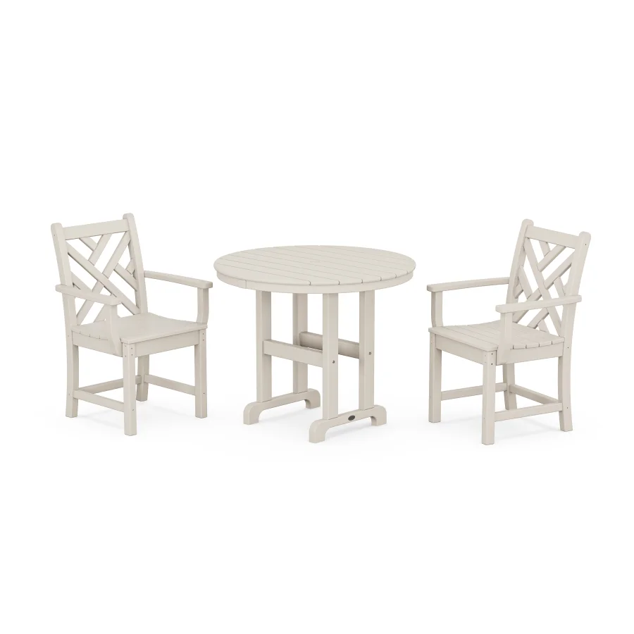 POLYWOOD Chippendale 3-Piece Round Dining Set in Sand