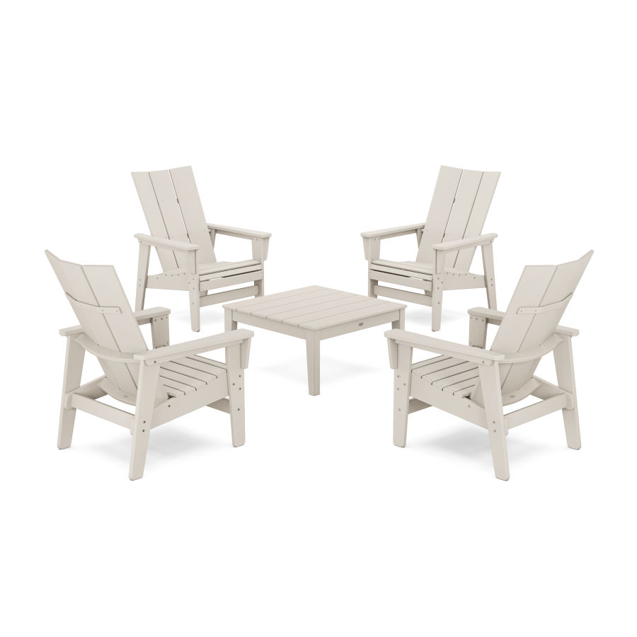 POLYWOOD 5-Piece Modern Grand Upright Adirondack Chair Conversation Group in Sand