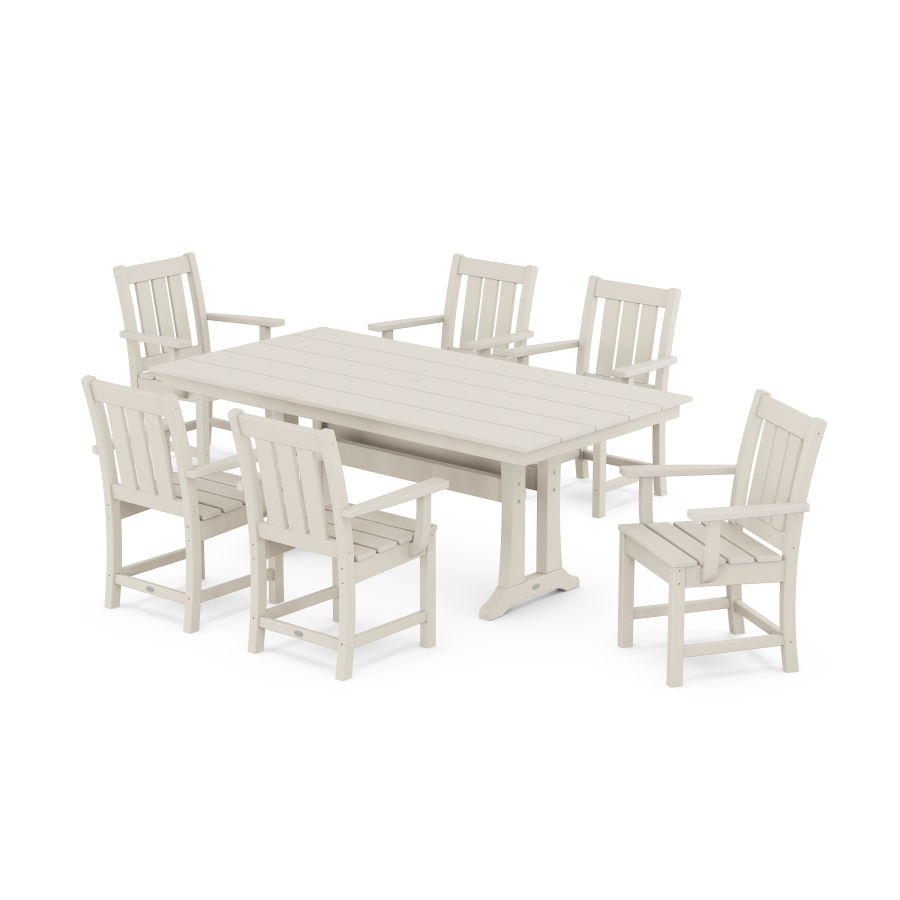 POLYWOOD Oxford Arm Chair 7-Piece Farmhouse Dining Set with Trestle Legs in Sand