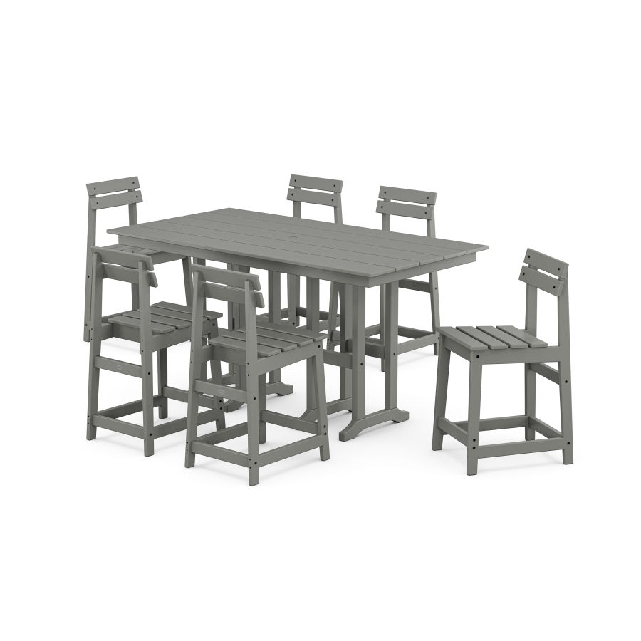 POLYWOOD Modern Studio Plaza Counter Chair 7-Piece Set in Slate Grey