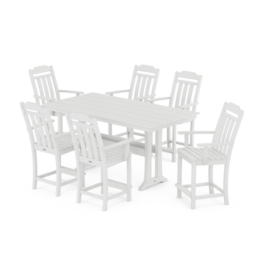 POLYWOOD Country Living Arm Chair 7-Piece Farmhouse Counter Set with Trestle Legs in White