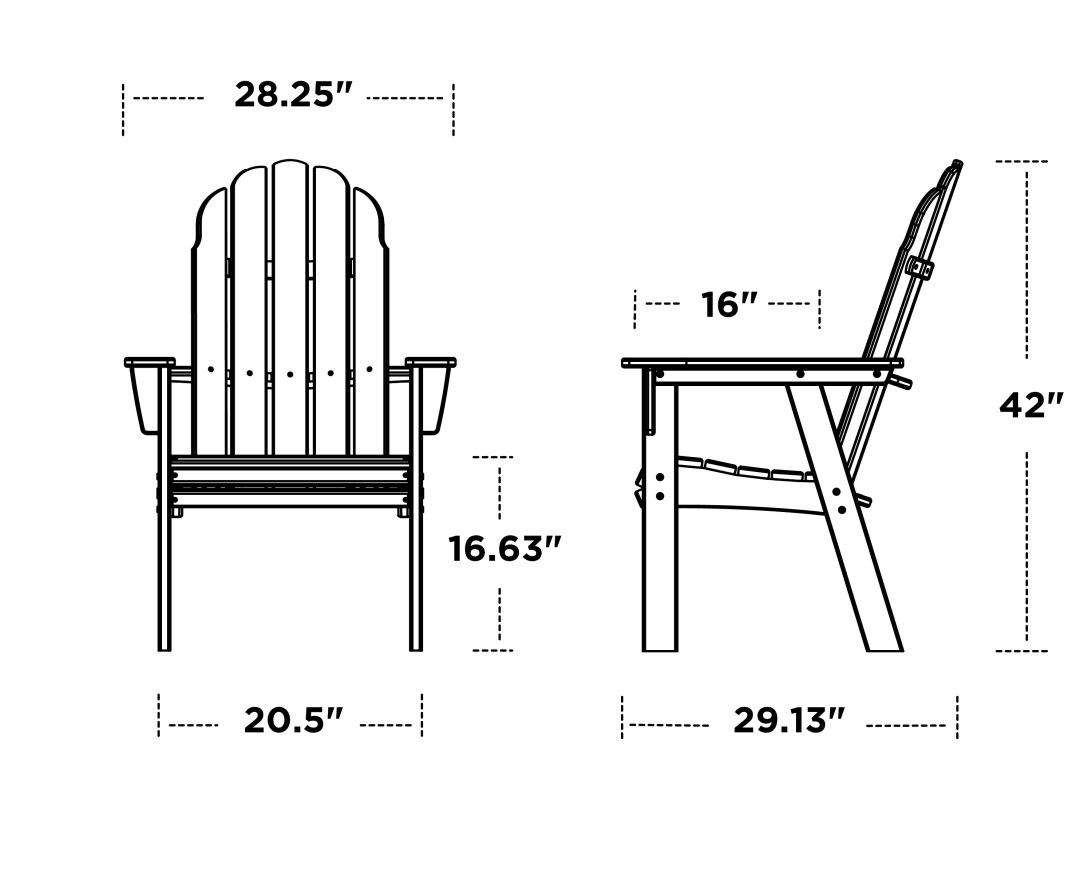 Dimensions for Vineyard Curveback Adirondack Dining Chair