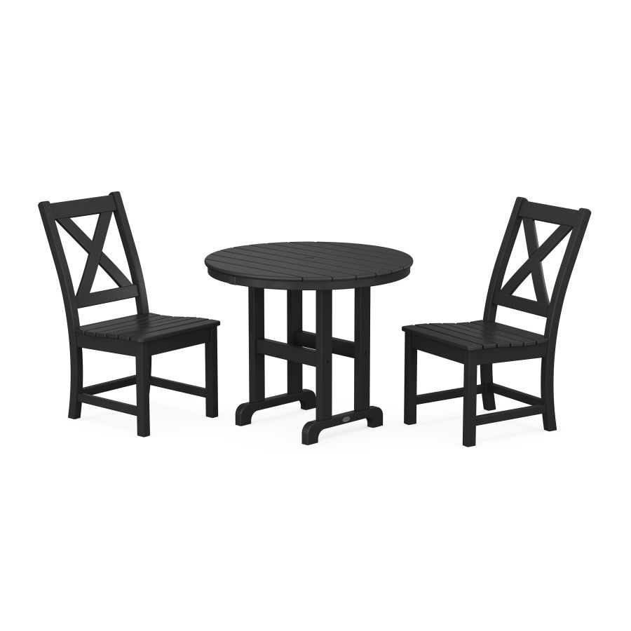 POLYWOOD Braxton Side Chair 3-Piece Round Dining Set in Black