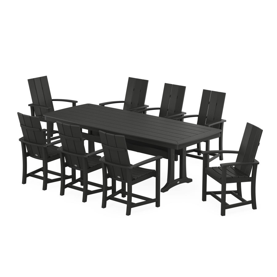 POLYWOOD Modern Adirondack 9-Piece Dining Set with Trestle Legs in Black