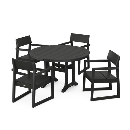 EDGE 5-Piece Round Dining Set with Trestle Legs in Black
