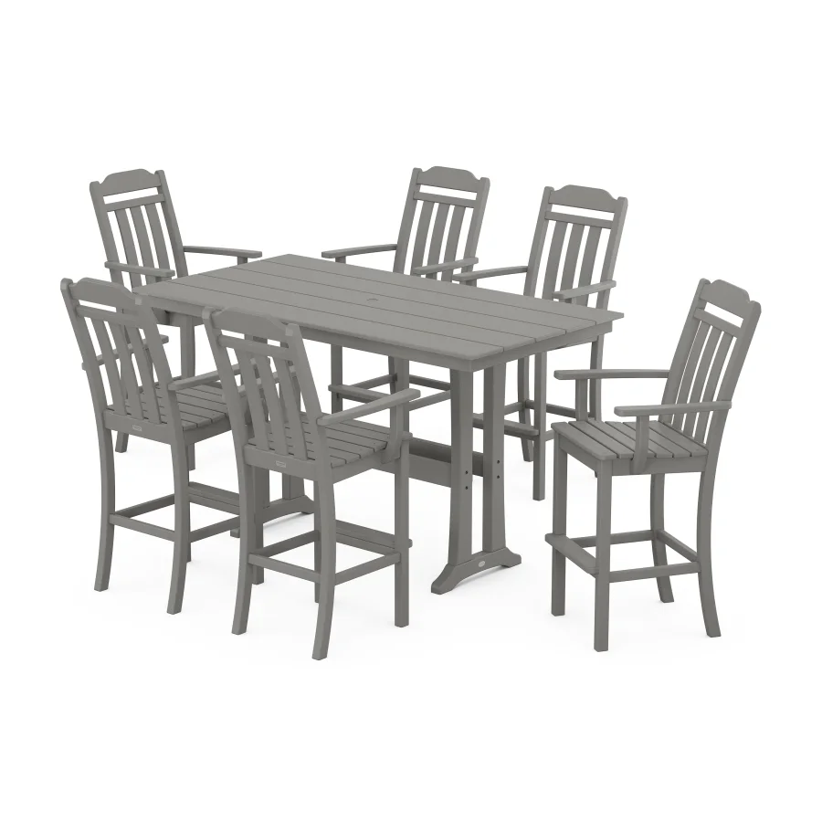 POLYWOOD Cottage Arm Chair 7-Piece Farmhouse Bar Set with Trestle Legs