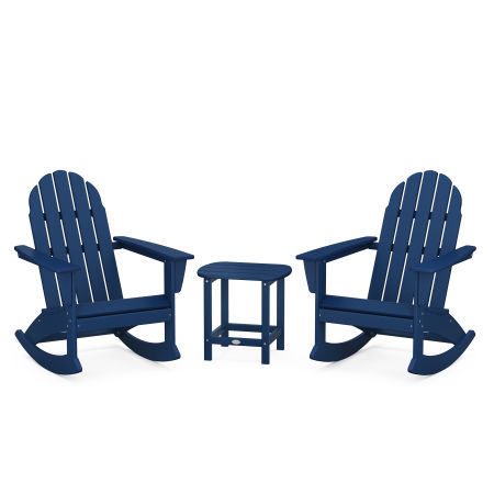 POLYWOOD Vineyard 3-Piece Adirondack Rocking Chair Set with South Beach 18" Side Table in Navy