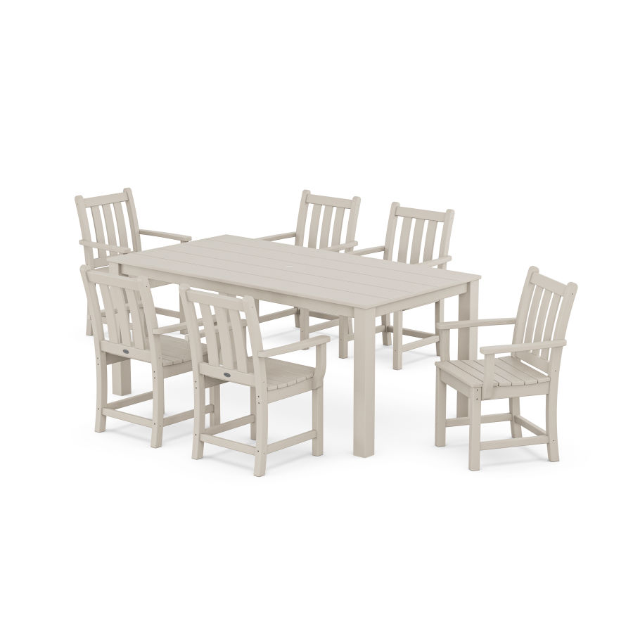 POLYWOOD Traditional Garden Arm Chair 7-Piece Parsons Dining Set in Sand