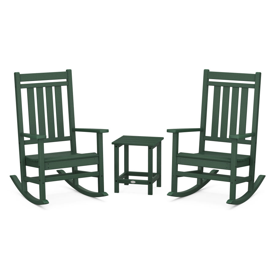 POLYWOOD Estate 3-Piece Rocking Chair Set with Long Island 18" Side Table in Green